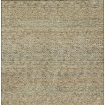 9' X 12' Beige And Taupe Striped Washable Indoor Outdoor Area Rug