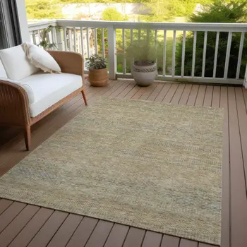 9' X 12' Beige And Taupe Striped Washable Indoor Outdoor Area Rug