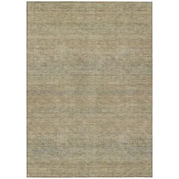 9' X 12' Beige And Taupe Striped Washable Indoor Outdoor Area Rug