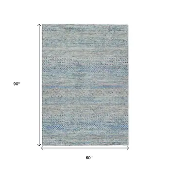 5' X 8' Blue And Charcoal Striped Washable Indoor Outdoor Area Rug