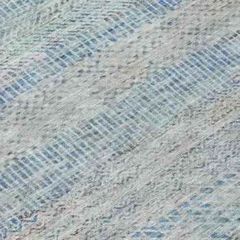 8' Blue And Charcoal Round Striped Washable Indoor Outdoor Area Rug