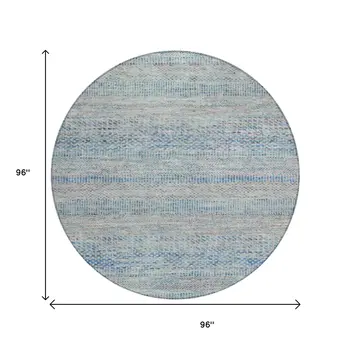 8' Blue And Charcoal Round Striped Washable Indoor Outdoor Area Rug