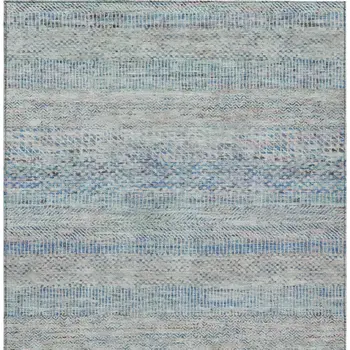 8' X 10' Blue And Charcoal Striped Washable Indoor Outdoor Area Rug
