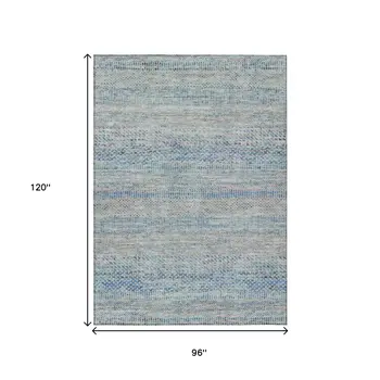 8' X 10' Blue And Charcoal Striped Washable Indoor Outdoor Area Rug