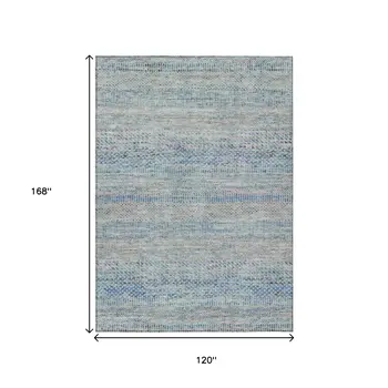 10' X 14' Blue And Charcoal Striped Washable Indoor Outdoor Area Rug