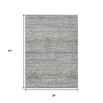 3' X 5' Gray And Charcoal Striped Washable Indoor Outdoor Area Rug