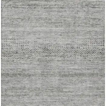 3' X 5' Gray And Charcoal Striped Washable Indoor Outdoor Area Rug
