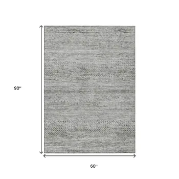 5' X 8' Gray And Charcoal Striped Washable Indoor Outdoor Area Rug