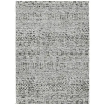 5' X 8' Gray And Charcoal Striped Washable Indoor Outdoor Area Rug