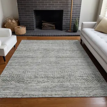 5' X 8' Gray And Charcoal Striped Washable Indoor Outdoor Area Rug