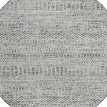 8' Gray And Charcoal Round Striped Washable Indoor Outdoor Area Rug