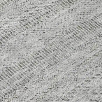 8' Gray And Charcoal Round Striped Washable Indoor Outdoor Area Rug