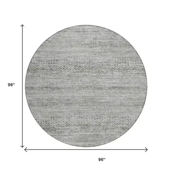 8' Gray And Charcoal Round Striped Washable Indoor Outdoor Area Rug