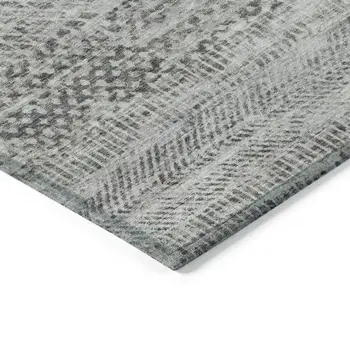9' X 12' Gray And Charcoal Striped Washable Indoor Outdoor Area Rug