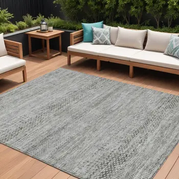 10' X 14' Gray And Charcoal Striped Washable Indoor Outdoor Area Rug