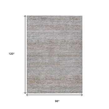 8' X 10' Linen And Gray Striped Washable Indoor Outdoor Area Rug