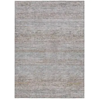 9' X 12' Linen And Gray Striped Washable Indoor Outdoor Area Rug