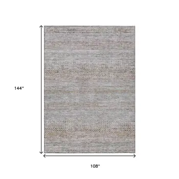 9' X 12' Linen And Gray Striped Washable Indoor Outdoor Area Rug