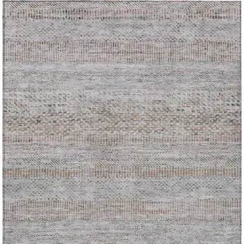 10' X 14' Linen And Gray Striped Washable Indoor Outdoor Area Rug