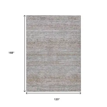 10' X 14' Linen And Gray Striped Washable Indoor Outdoor Area Rug