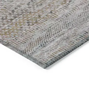 10' X 14' Linen And Gray Striped Washable Indoor Outdoor Area Rug