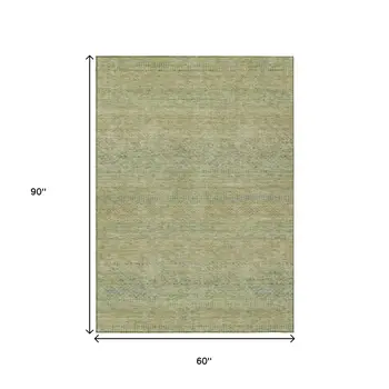 5' X 8' Wheat And Sage Striped Washable Indoor Outdoor Area Rug