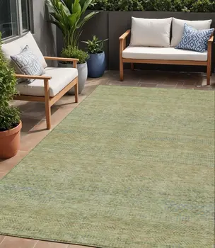 5' X 8' Wheat And Sage Striped Washable Indoor Outdoor Area Rug
