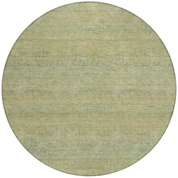 8' Wheat And Sage Round Striped Washable Indoor Outdoor Area Rug