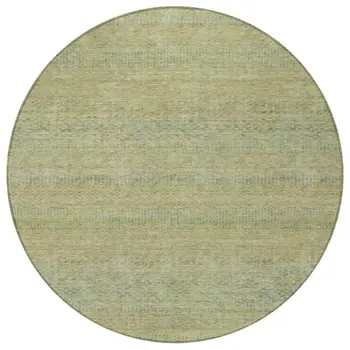 8' Wheat And Sage Round Striped Washable Indoor Outdoor Area Rug