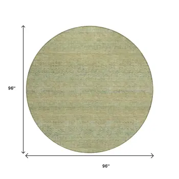 8' Wheat And Sage Round Striped Washable Indoor Outdoor Area Rug