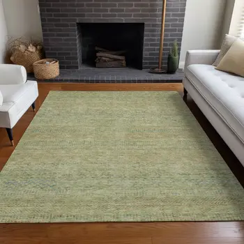 8' X 10' Wheat And Sage Striped Washable Indoor Outdoor Area Rug