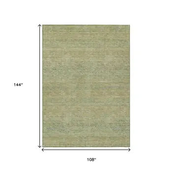 9' X 12' Wheat And Sage Striped Washable Indoor Outdoor Area Rug