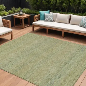 9' X 12' Wheat And Sage Striped Washable Indoor Outdoor Area Rug