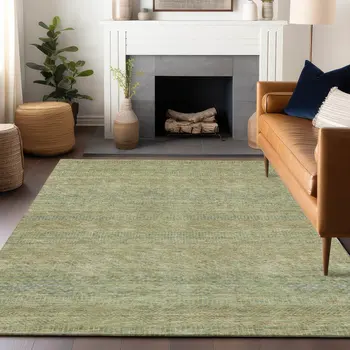 10' X 14' Wheat And Sage Striped Washable Indoor Outdoor Area Rug