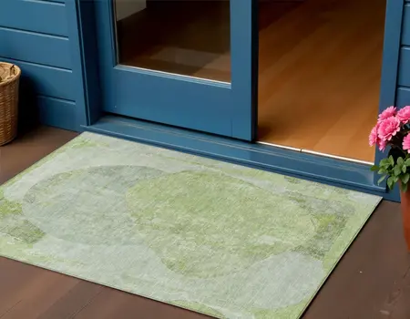3' X 5' Artichoke Green And Mint Green Abstract Washable Indoor Outdoor Area Rug