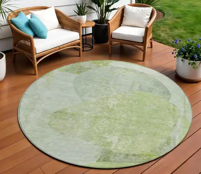 8' Artichoke Green And Mint Green Round Abstract Washable Indoor Outdoor Area Rug