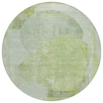 8' Artichoke Green And Mint Green Round Abstract Washable Indoor Outdoor Area Rug