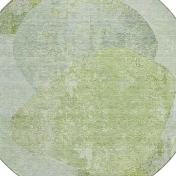 8' Artichoke Green And Mint Green Round Abstract Washable Indoor Outdoor Area Rug