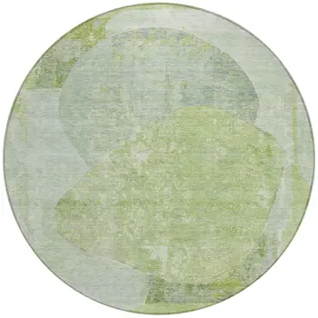 8' Artichoke Green And Mint Green Round Abstract Washable Indoor Outdoor Area Rug