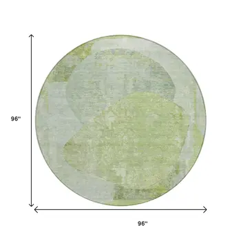 8' Artichoke Green And Mint Green Round Abstract Washable Indoor Outdoor Area Rug