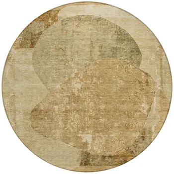 8' Brown And Beige Round Abstract Washable Indoor Outdoor Area Rug