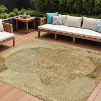 8' X 10' Brown And Beige Abstract Washable Indoor Outdoor Area Rug