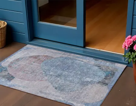 3' X 5' Blue And Sky Blue Abstract Washable Indoor Outdoor Area Rug