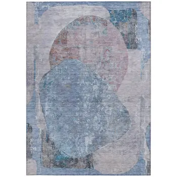 5' X 8' Blue And Sky Blue Abstract Washable Indoor Outdoor Area Rug