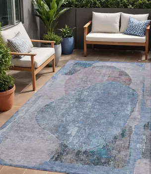 5' X 8' Blue And Sky Blue Abstract Washable Indoor Outdoor Area Rug