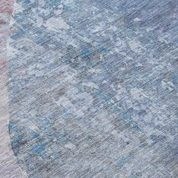 8' Blue And Sky Blue Round Abstract Washable Indoor Outdoor Area Rug
