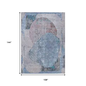 9' X 12' Blue And Sky Blue Abstract Washable Indoor Outdoor Area Rug