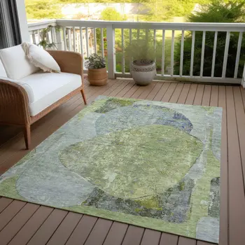 3' X 5' Green And Blue Abstract Washable Indoor Outdoor Area Rug
