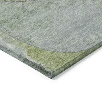 5' X 8' Green And Blue Abstract Washable Indoor Outdoor Area Rug