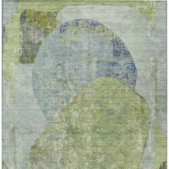 5' X 8' Green And Blue Abstract Washable Indoor Outdoor Area Rug